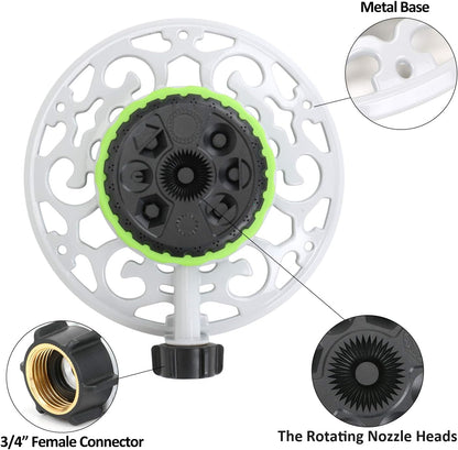 Turret Pattern Sprinkler on Metal Base, 9-Pattern Lawn Sprinkler