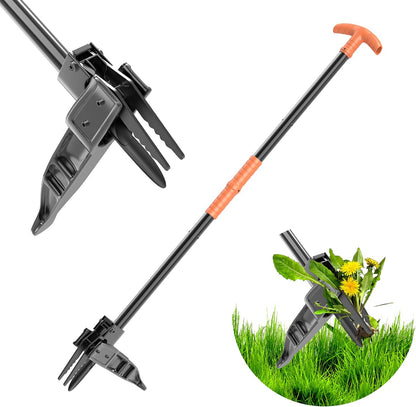 ZHENHAN Weed Puller Tool,43" Iron Stand-Up - No Bend Push-Pull Weeding Tool with Foot Pedal, Extra Long Handle Dandelion Remover for Lawn & Garden, Heavy Duty Root Extraction Tool