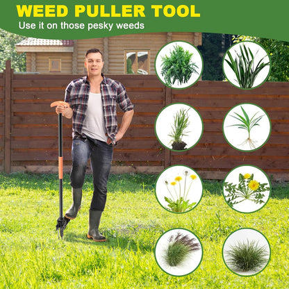 ZHENHAN Weed Puller Tool,43" Iron Stand-Up - No Bend Push-Pull Weeding Tool with Foot Pedal, Extra Long Handle Dandelion Remover for Lawn & Garden, Heavy Duty Root Extraction Tool