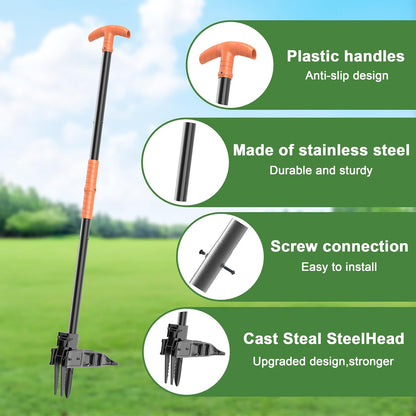 ZHENHAN Weed Puller Tool,43" Iron Stand-Up - No Bend Push-Pull Weeding Tool with Foot Pedal, Extra Long Handle Dandelion Remover for Lawn & Garden, Heavy Duty Root Extraction Tool