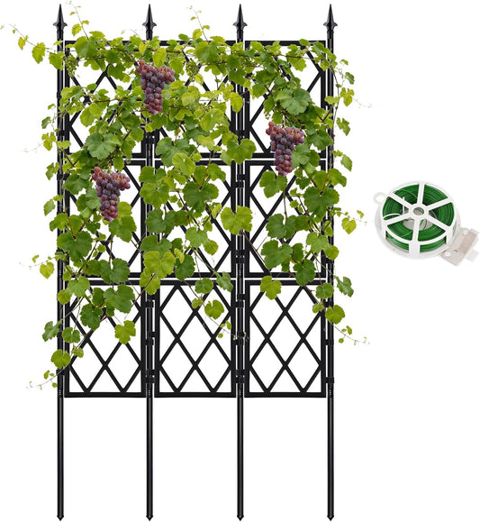 63 Inch Garden Trellis Support Fence Metal Lattice Climbing Frame Black