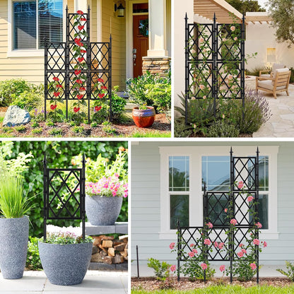 63 Inch Garden Trellis Support Fence Metal Lattice Climbing Frame Black
