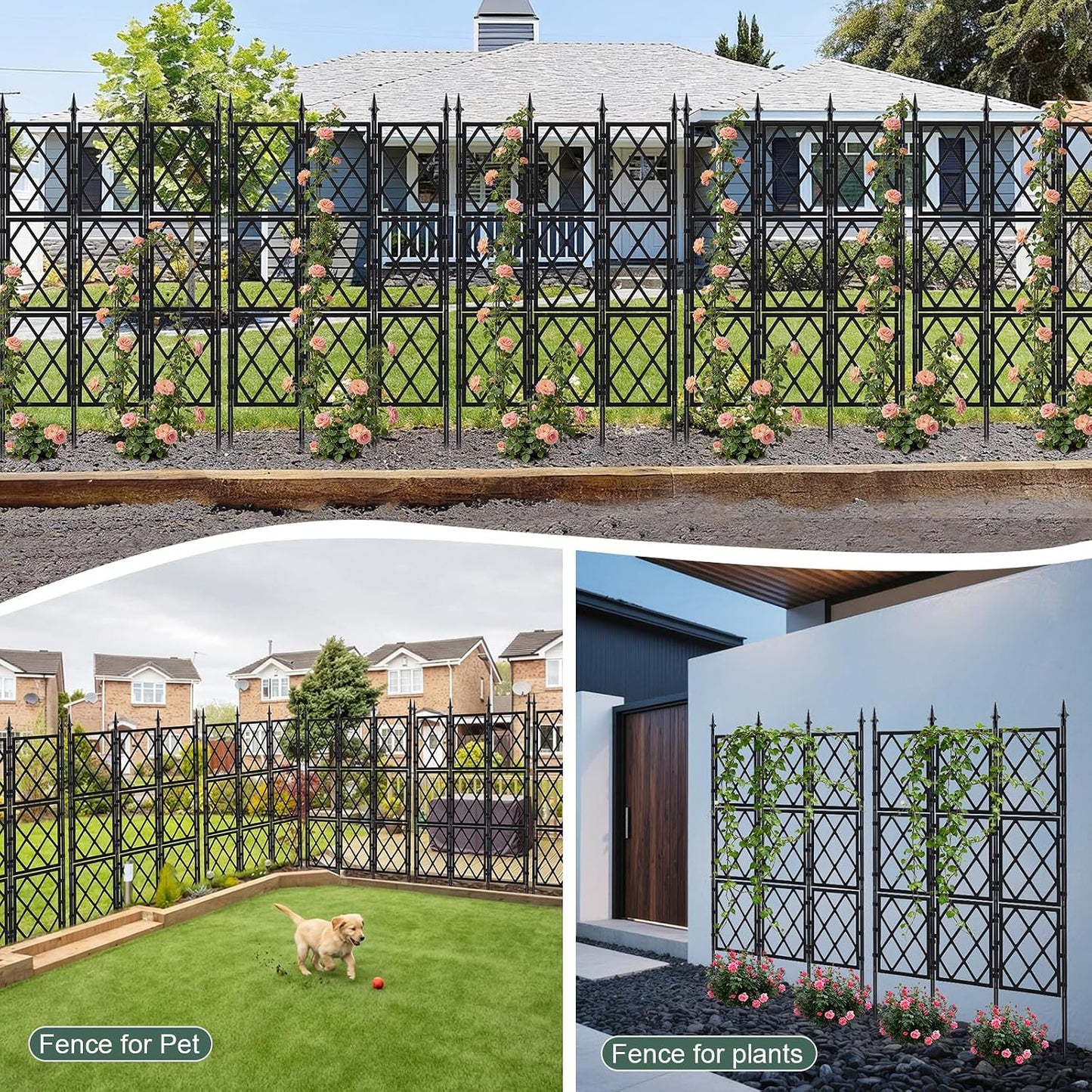 63 Inch Garden Trellis Support Fence Metal Lattice Climbing Frame Black