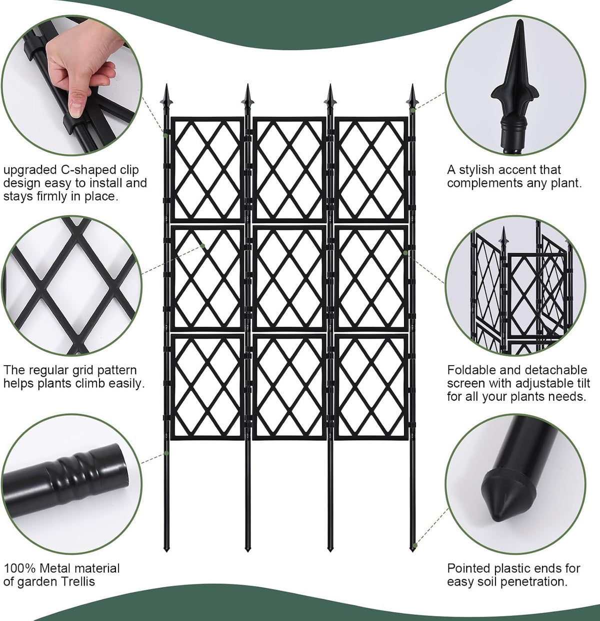 63 Inch Garden Trellis Support Fence Metal Lattice Climbing Frame Black