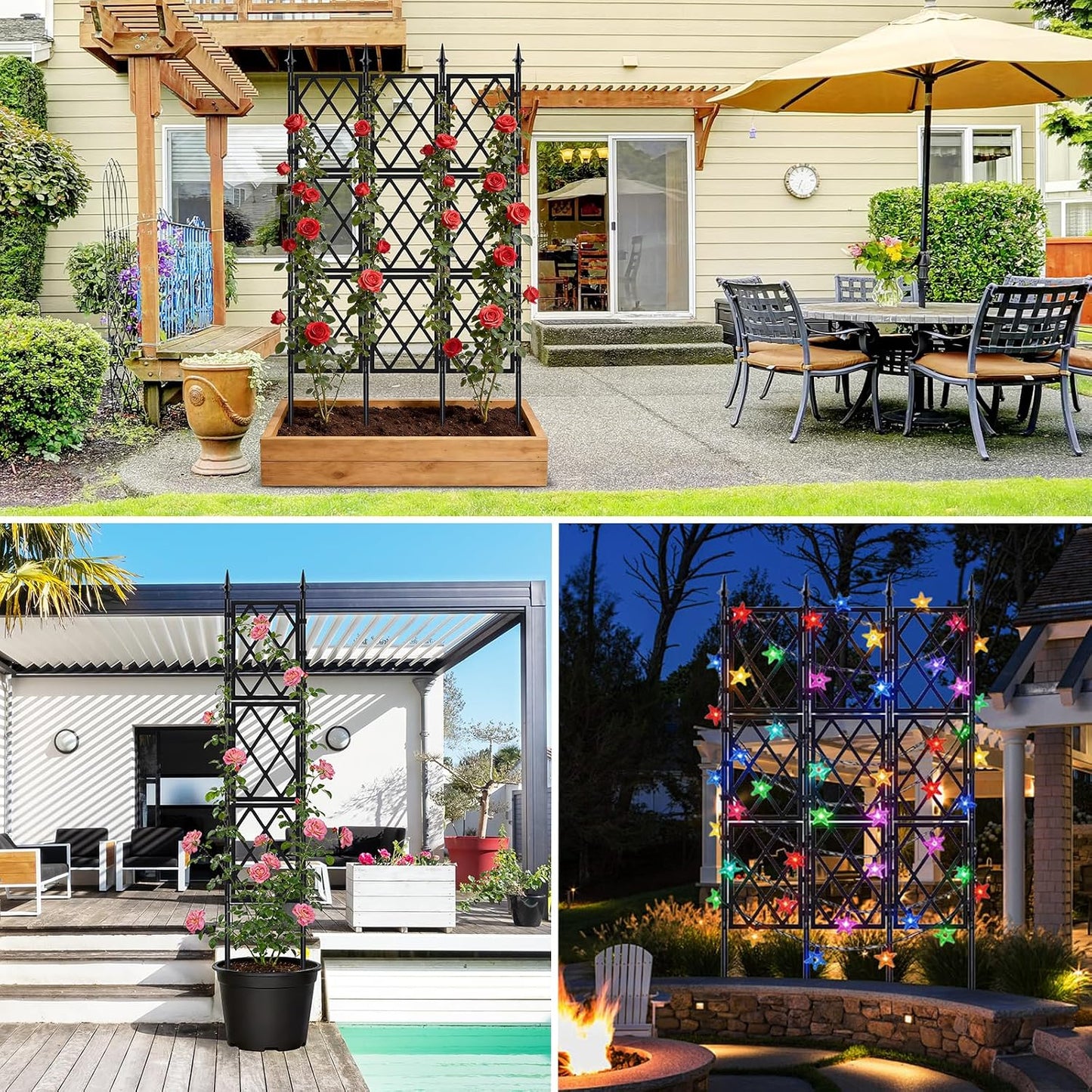 63 Inch Garden Trellis Support Fence Metal Lattice Climbing Frame Black