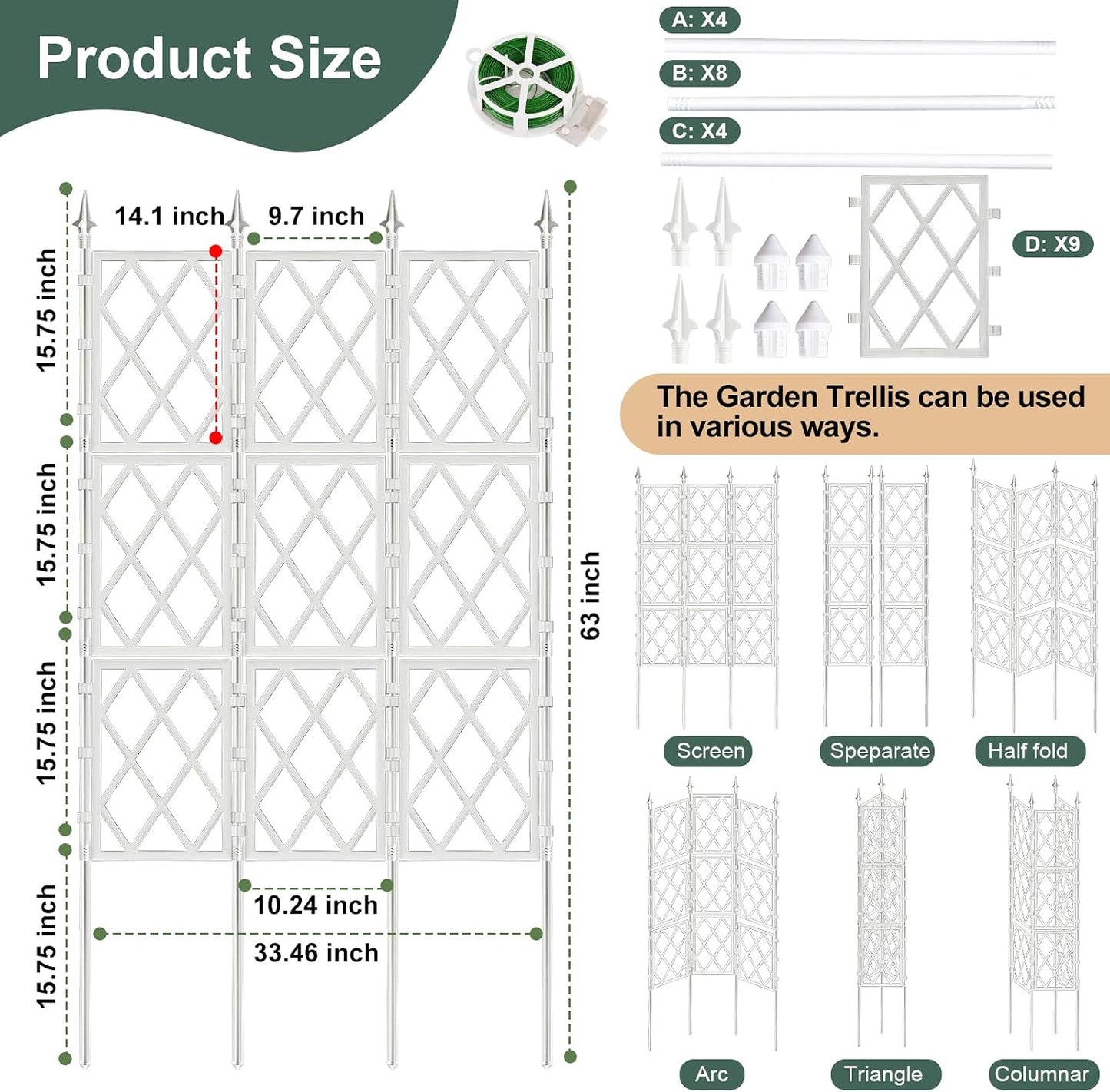 63 Inch Garden Trellis Support Fence Metal Lattice Climbing Frame Black