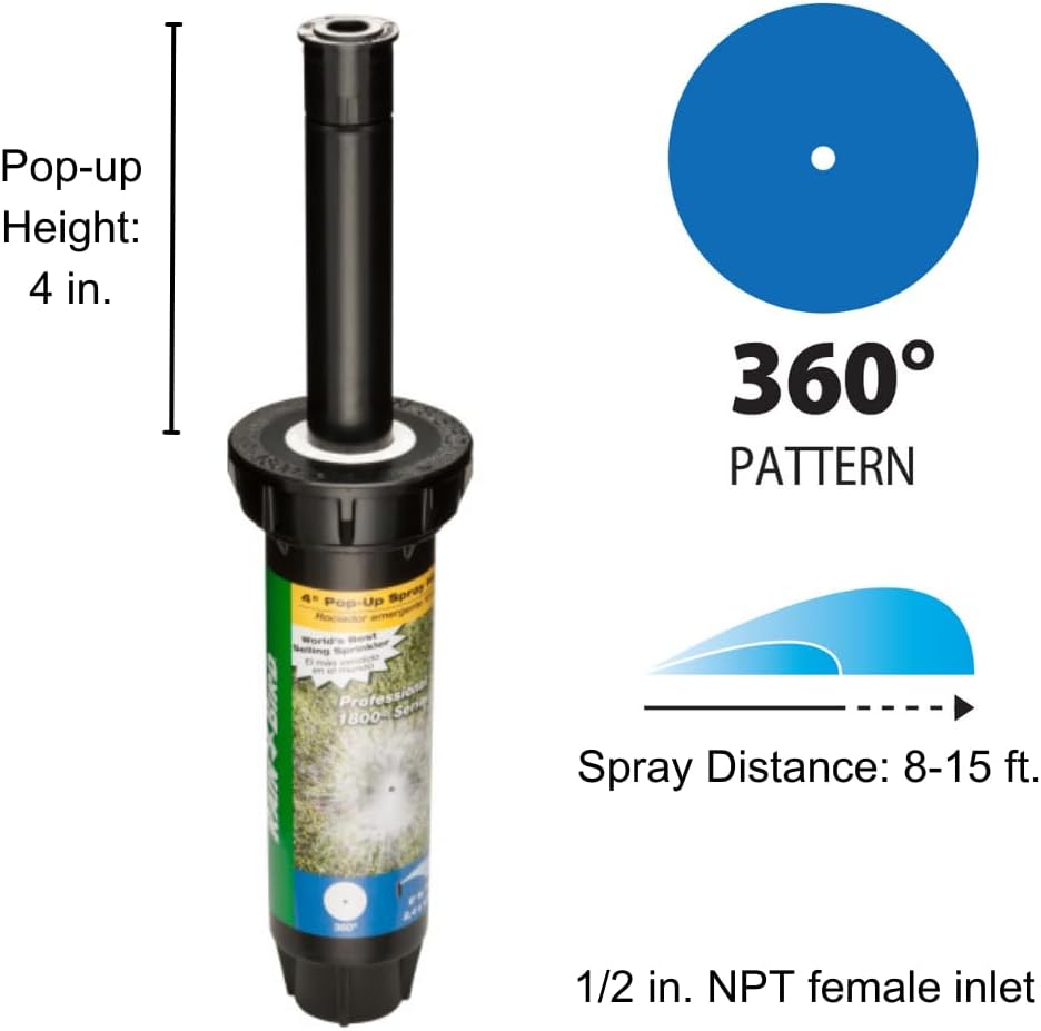 1804VAN Professional Pop-Up Sprinkler, Full Circle, 8-15 Feet, 4"