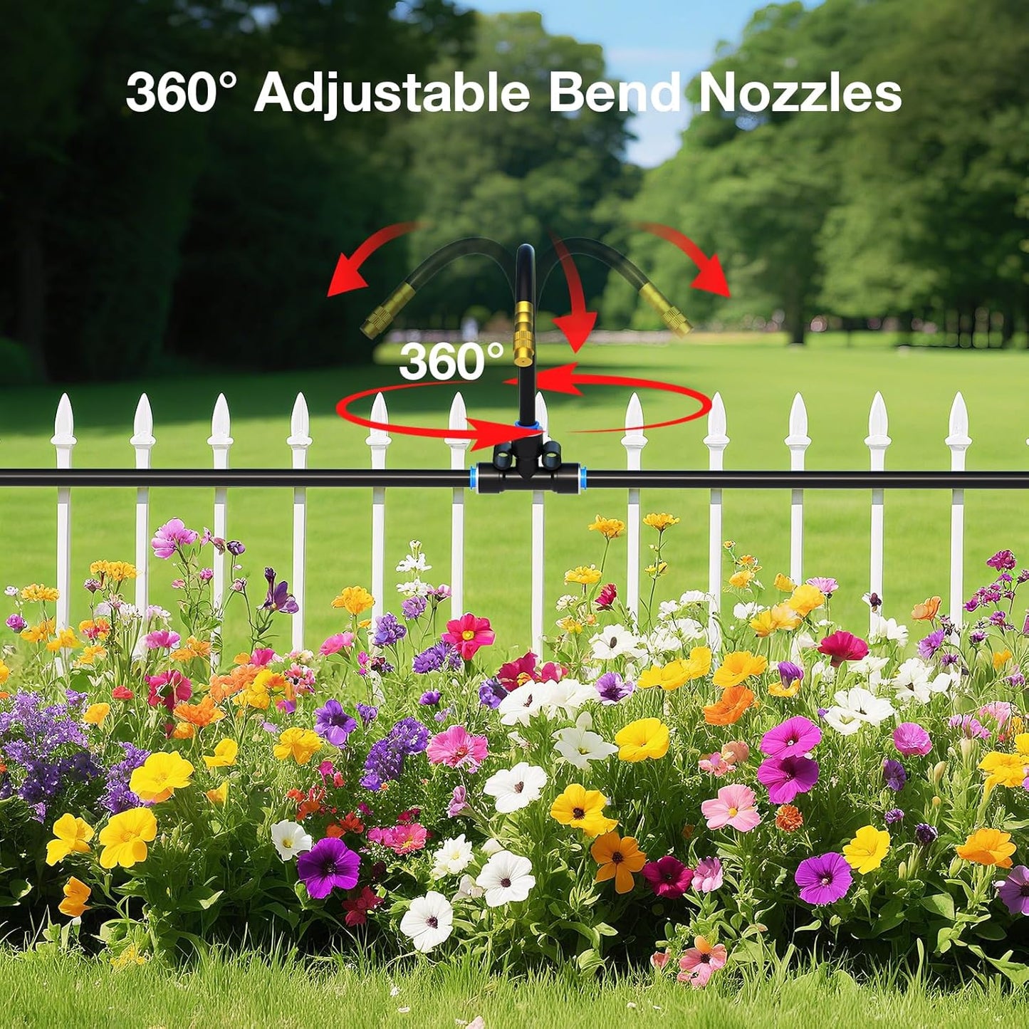 1/4" 100Ft Drip Irrigation System for Garden with 16pcs 360°Adjustable Brass Nozzles & Bendable Rod,Upgraded Watering System Kit for Outdoor Plants,Lawn,Raised Bed,Potted Plant,Yard,Greenhouse