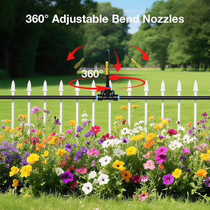 1/4" 100Ft Drip Irrigation System for Garden with 16pcs 360°Adjustable Brass Nozzles & Bendable Rod,Upgraded Watering System Kit for Outdoor Plants,Lawn,Raised Bed,Potted Plant,Yard,Greenhouse