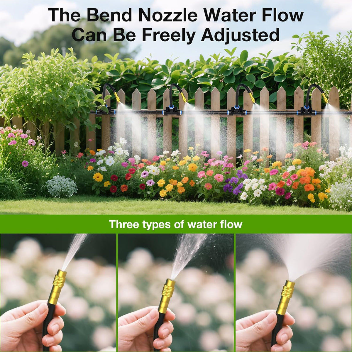 1/4" 100Ft Drip Irrigation System for Garden with 16pcs 360°Adjustable Brass Nozzles & Bendable Rod,Upgraded Watering System Kit for Outdoor Plants,Lawn,Raised Bed,Potted Plant,Yard,Greenhouse