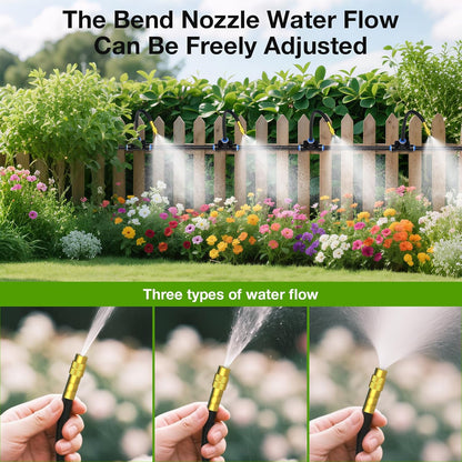 1/4" 100Ft Drip Irrigation System for Garden with 16pcs 360°Adjustable Brass Nozzles & Bendable Rod,Upgraded Watering System Kit for Outdoor Plants,Lawn,Raised Bed,Potted Plant,Yard,Greenhouse