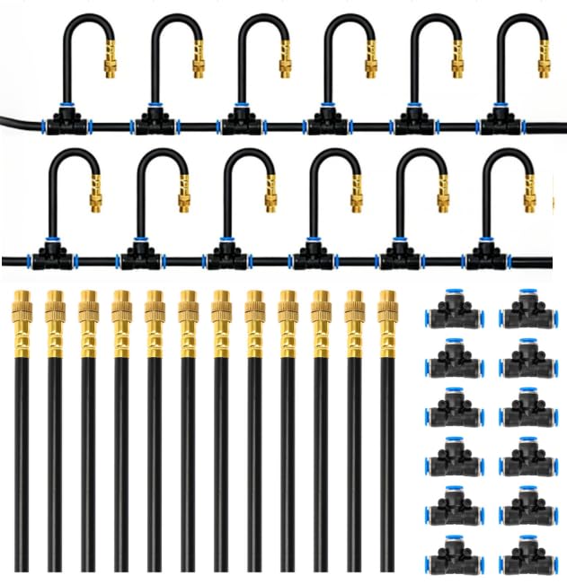 1/4" 100Ft Drip Irrigation System for Garden with 16pcs 360°Adjustable Brass Nozzles & Bendable Rod,Upgraded Watering System Kit for Outdoor Plants,Lawn,Raised Bed,Potted Plant,Yard,Greenhouse