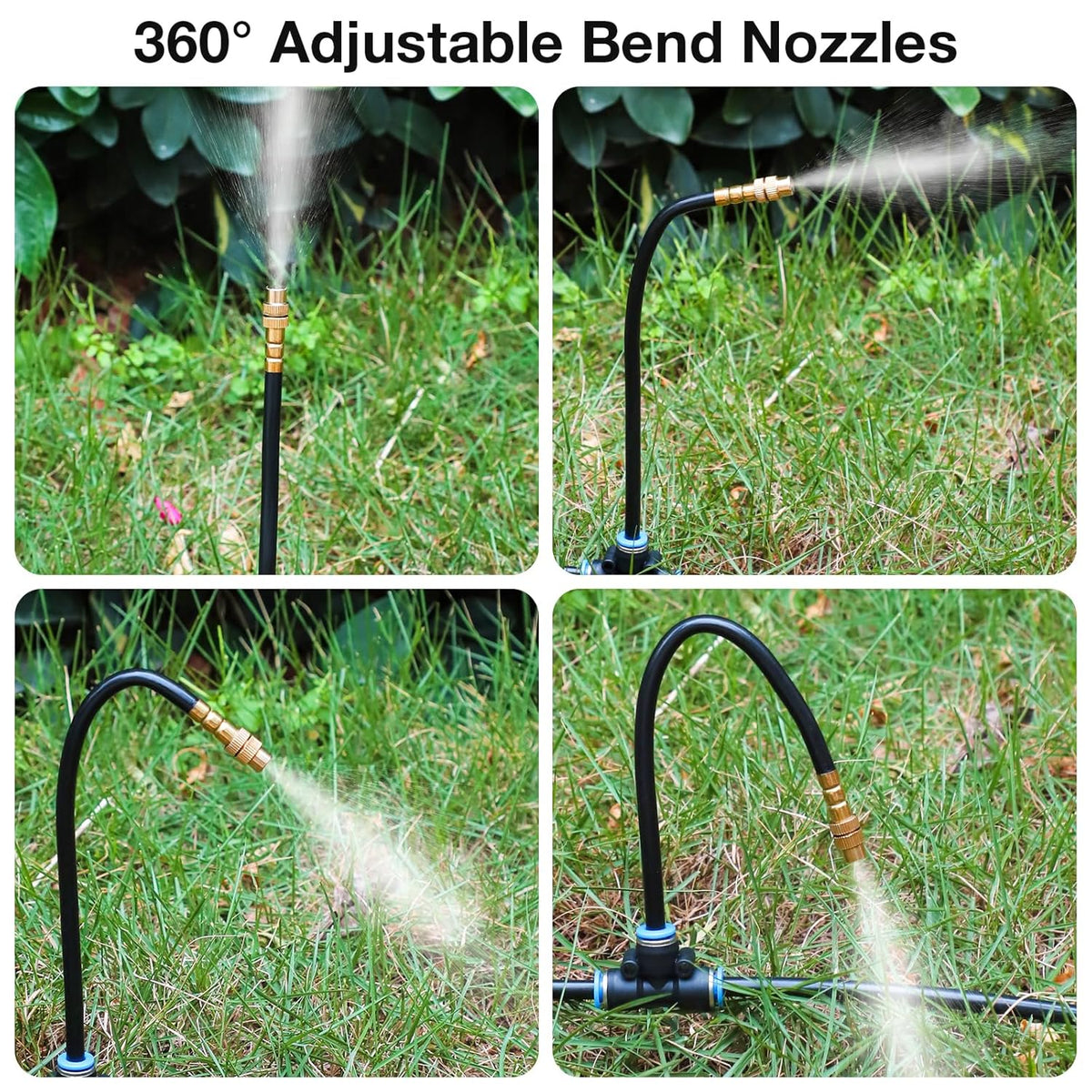 1/4" 100Ft Drip Irrigation System for Garden with 16pcs 360°Adjustable Brass Nozzles & Bendable Rod,Upgraded Watering System Kit for Outdoor Plants,Lawn,Raised Bed,Potted Plant,Yard,Greenhouse