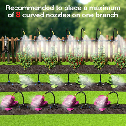 1/4" 100Ft Drip Irrigation System for Garden with 16pcs 360°Adjustable Brass Nozzles & Bendable Rod,Upgraded Watering System Kit for Outdoor Plants,Lawn,Raised Bed,Potted Plant,Yard,Greenhouse