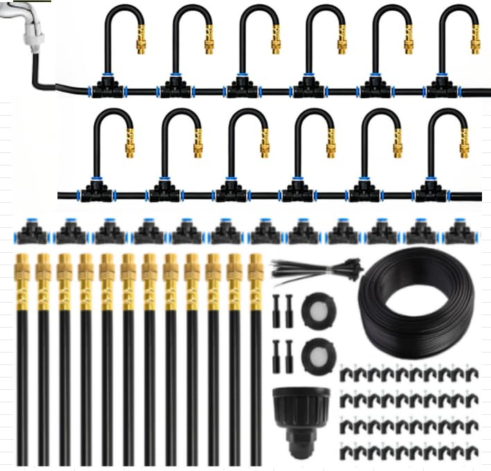 1/4" 100Ft Drip Irrigation System for Garden with 16pcs 360°Adjustable Brass Nozzles & Bendable Rod,Upgraded Watering System Kit for Outdoor Plants,Lawn,Raised Bed,Potted Plant,Yard,Greenhouse