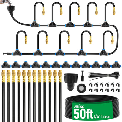 1/4" 100Ft Drip Irrigation System for Garden with 16pcs 360°Adjustable Brass Nozzles & Bendable Rod,Upgraded Watering System Kit for Outdoor Plants,Lawn,Raised Bed,Potted Plant,Yard,Greenhouse