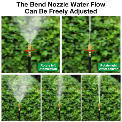 1/4" 100Ft Drip Irrigation System for Garden with 16pcs 360°Adjustable Brass Nozzles & Bendable Rod,Upgraded Watering System Kit for Outdoor Plants,Lawn,Raised Bed,Potted Plant,Yard,Greenhouse