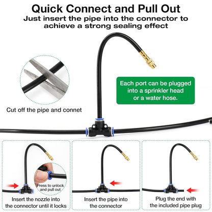 1/4" 100Ft Drip Irrigation System for Garden with 16pcs 360°Adjustable Brass Nozzles & Bendable Rod,Upgraded Watering System Kit for Outdoor Plants,Lawn,Raised Bed,Potted Plant,Yard,Greenhouse