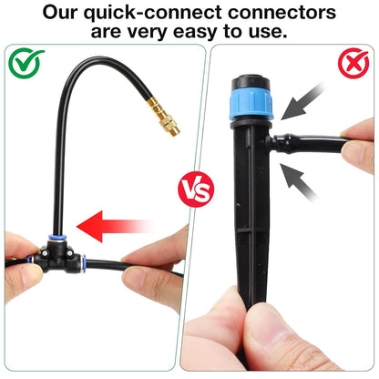1/4" 100Ft Drip Irrigation System for Garden with 16pcs 360°Adjustable Brass Nozzles & Bendable Rod,Upgraded Watering System Kit for Outdoor Plants,Lawn,Raised Bed,Potted Plant,Yard,Greenhouse