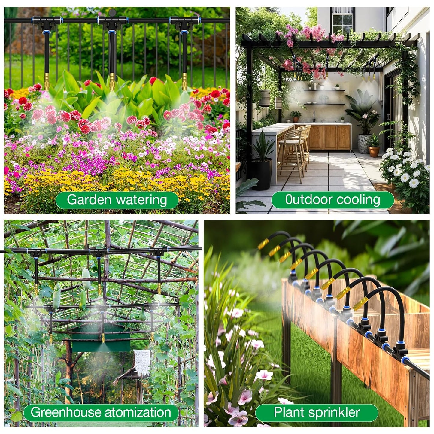 1/4" 100Ft Drip Irrigation System for Garden with 16pcs 360°Adjustable Brass Nozzles & Bendable Rod,Upgraded Watering System Kit for Outdoor Plants,Lawn,Raised Bed,Potted Plant,Yard,Greenhouse