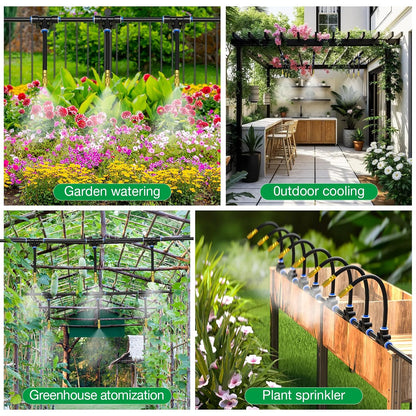 1/4" 100Ft Drip Irrigation System for Garden with 16pcs 360°Adjustable Brass Nozzles & Bendable Rod,Upgraded Watering System Kit for Outdoor Plants,Lawn,Raised Bed,Potted Plant,Yard,Greenhouse