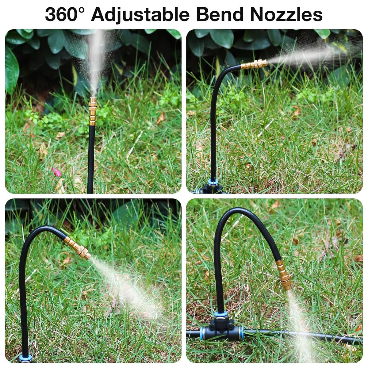 1/4" 100Ft Drip Irrigation System for Garden with 16pcs 360°Adjustable Brass Nozzles & Bendable Rod,Upgraded Watering System Kit for Outdoor Plants,Lawn,Raised Bed,Potted Plant,Yard,Greenhouse