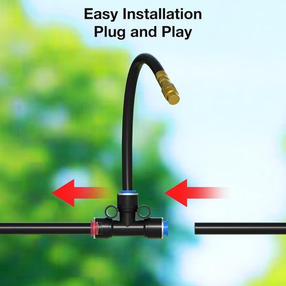 1/4" 100Ft Drip Irrigation System for Garden with 16pcs 360°Adjustable Brass Nozzles & Bendable Rod,Upgraded Watering System Kit for Outdoor Plants,Lawn,Raised Bed,Potted Plant,Yard,Greenhouse