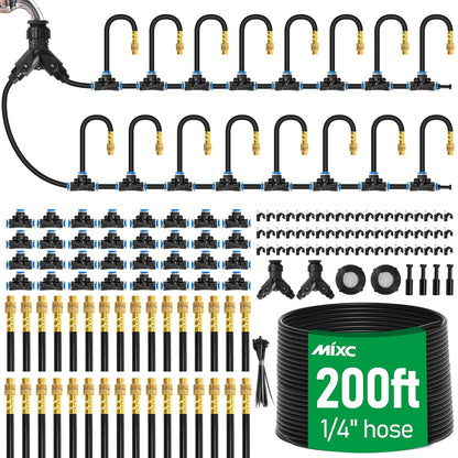 1/4" 100Ft Drip Irrigation System for Garden with 16pcs 360°Adjustable Brass Nozzles & Bendable Rod,Upgraded Watering System Kit for Outdoor Plants,Lawn,Raised Bed,Potted Plant,Yard,Greenhouse