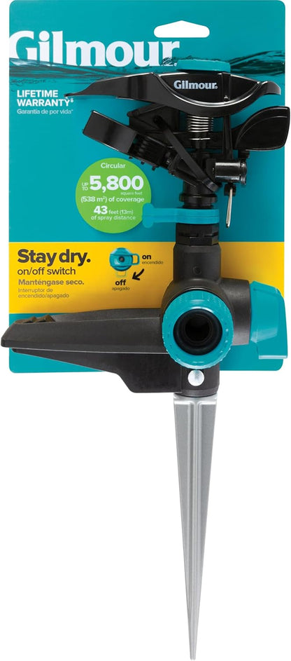 Heavy Duty Circular Water Sprinkler with Spike Base, Rotating Sprinkler Head with Adjustable Spray Pattern, Lawn Sprinkler for 5800 Sq Ft Coverage