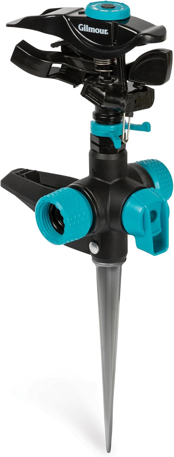 Heavy Duty Circular Water Sprinkler with Spike Base, Rotating Sprinkler Head with Adjustable Spray Pattern, Lawn Sprinkler for 5800 Sq Ft Coverage