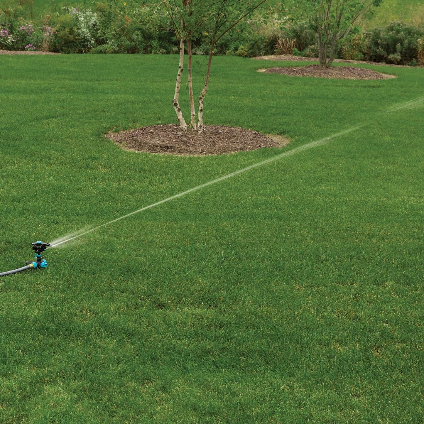 Heavy Duty Circular Water Sprinkler with Spike Base, Rotating Sprinkler Head with Adjustable Spray Pattern, Lawn Sprinkler for 5800 Sq Ft Coverage