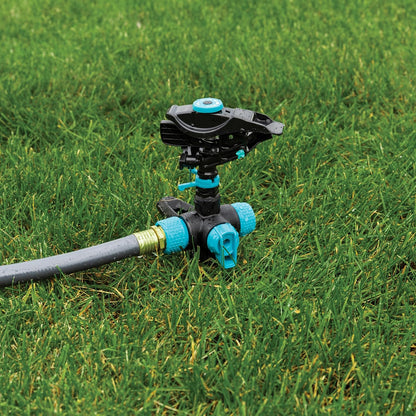 Heavy Duty Circular Water Sprinkler with Spike Base, Rotating Sprinkler Head with Adjustable Spray Pattern, Lawn Sprinkler for 5800 Sq Ft Coverage