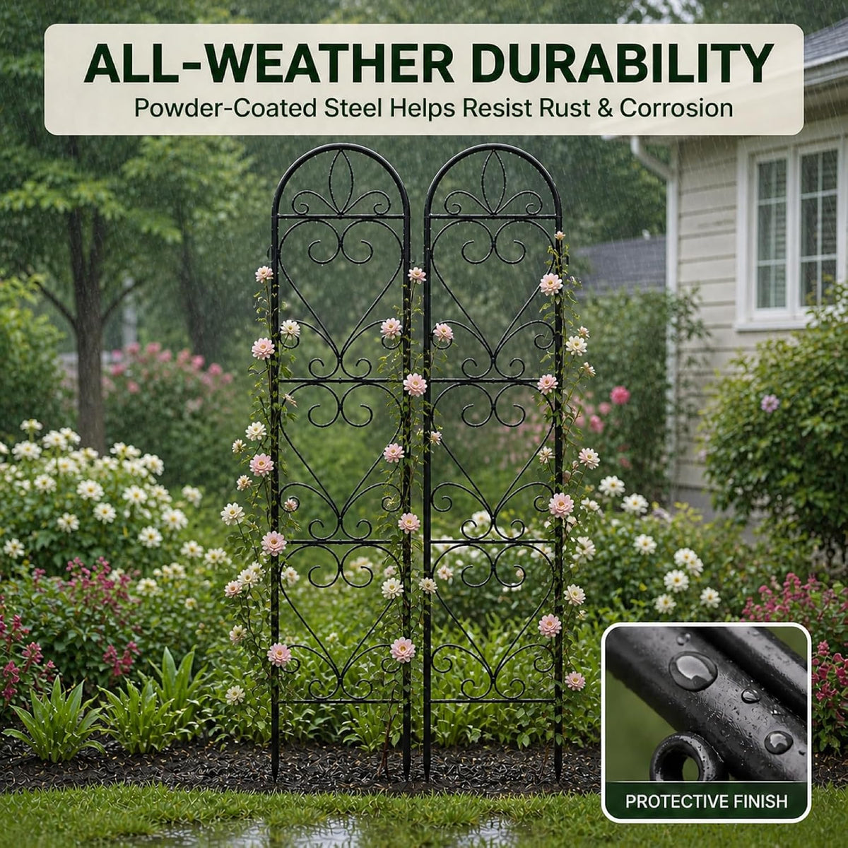 2 Pack Q195 Metal Garden Trellis for Climbing Plants, 66 x 13 in