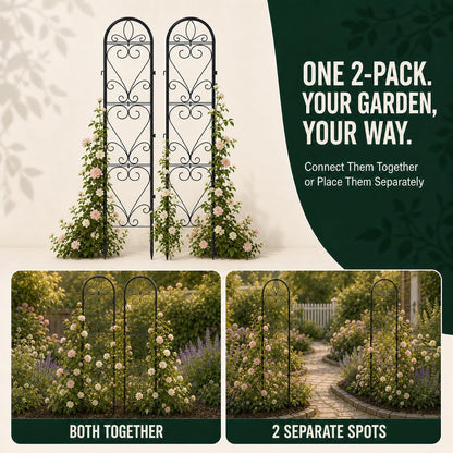 2 Pack Q195 Metal Garden Trellis for Climbing Plants, 66 x 13 in