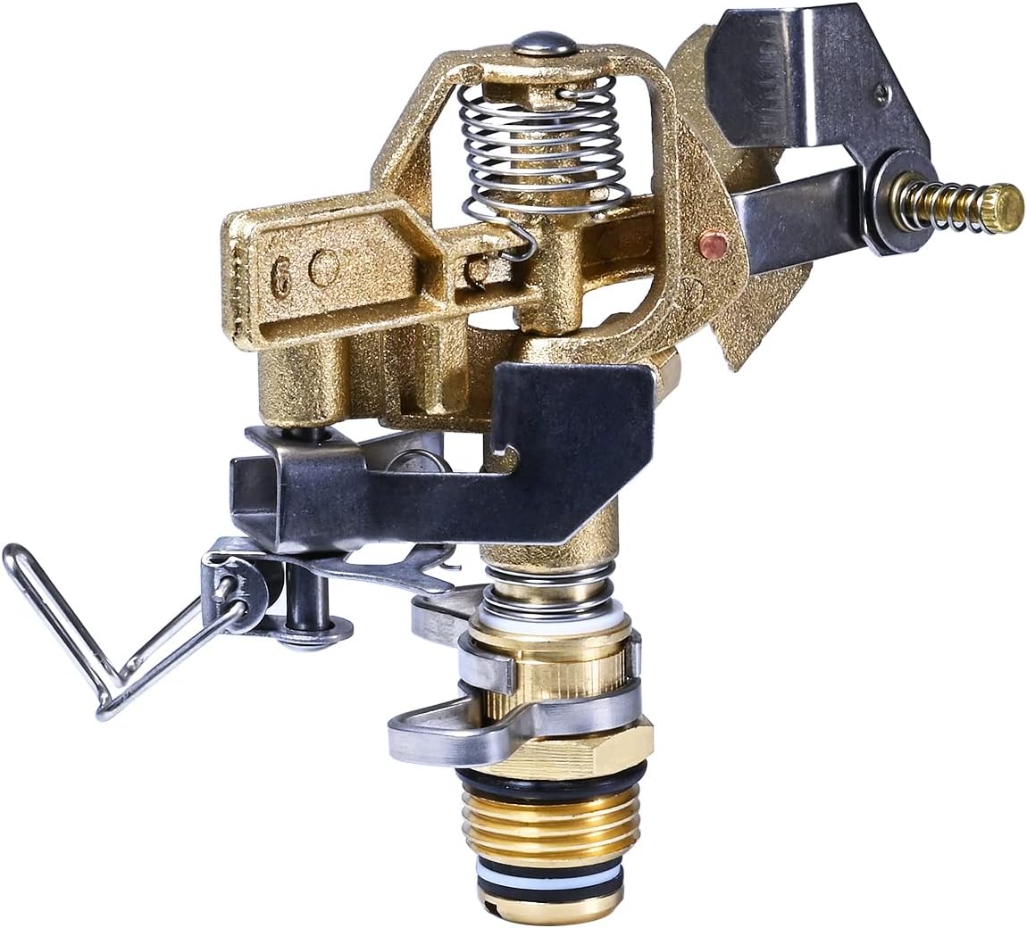 1/2 Inch Brass Impact Sprinkler Head, Heavy Duty Impact Sprinkler Head with Nozzles, Adjustable 20° to 360° Circle Pattern for Garden, Lawns, Yard Irrigation