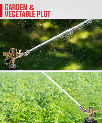 1/2 Inch Brass Impact Sprinkler Head, Heavy Duty Impact Sprinkler Head with Nozzles, Adjustable 20° to 360° Circle Pattern for Garden, Lawns, Yard Irrigation