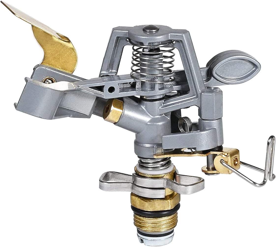 1/2 Inch Brass Impact Sprinkler Head, Heavy Duty Impact Sprinkler Head with Nozzles, Adjustable 20° to 360° Circle Pattern for Garden, Lawns, Yard Irrigation