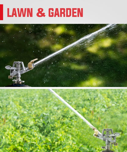 1/2 Inch Brass Impact Sprinkler Head, Heavy Duty Impact Sprinkler Head with Nozzles, Adjustable 20° to 360° Circle Pattern for Garden, Lawns, Yard Irrigation