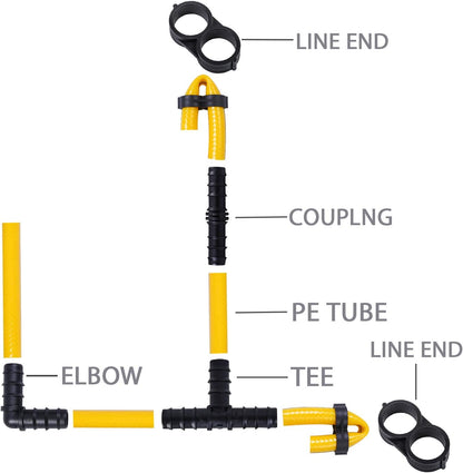40 Pieces Drip Irrigation Fittings Kit 1/2" Tubing Set, 10 Tees, 10 Couplings, 10 Elbows and 10 End Cap Plugs Drip Irrigation Barbed Connectors for Drip Sprinkler Systems
