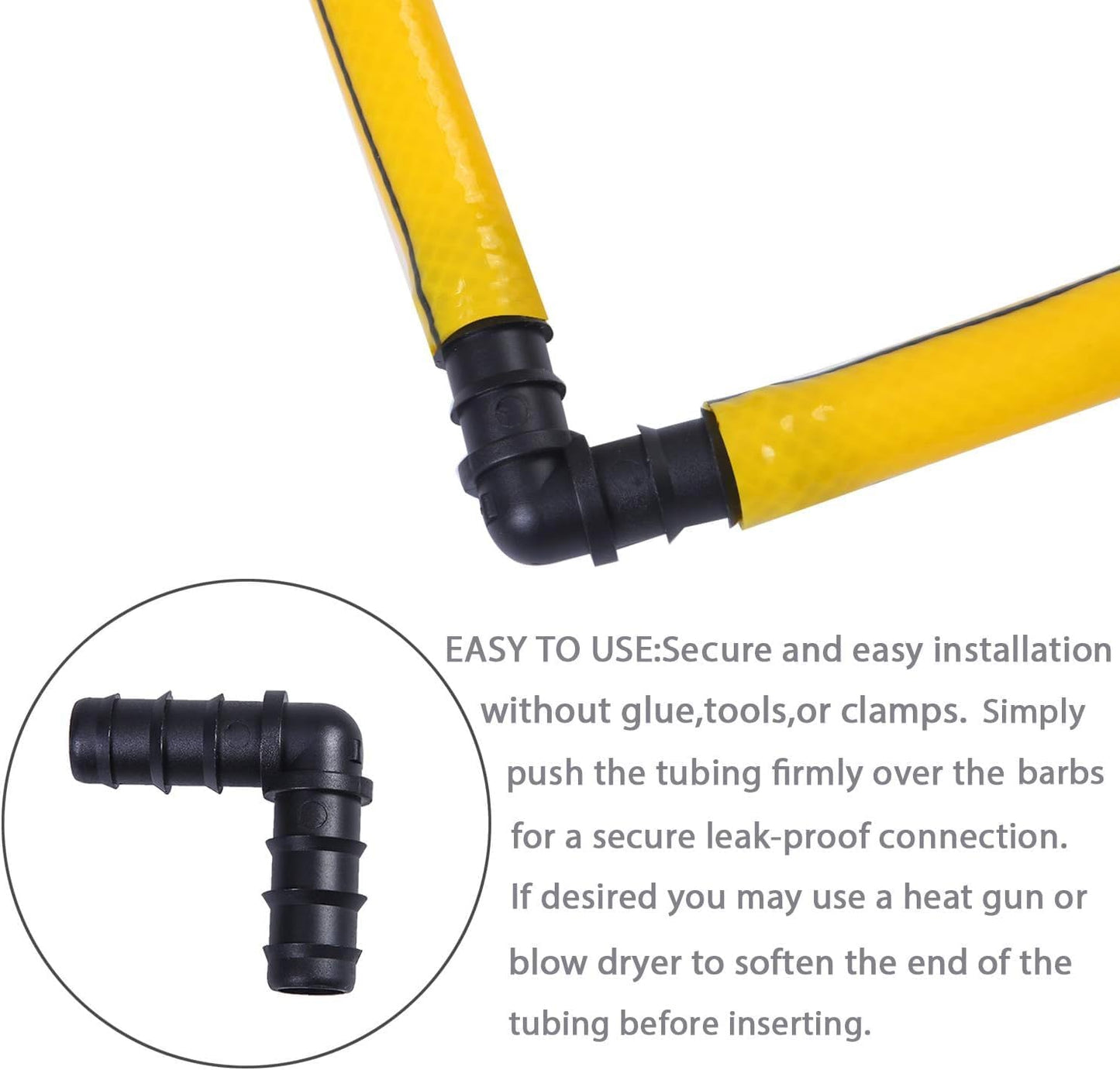 40 Pieces Drip Irrigation Fittings Kit 1/2" Tubing Set, 10 Tees, 10 Couplings, 10 Elbows and 10 End Cap Plugs Drip Irrigation Barbed Connectors for Drip Sprinkler Systems