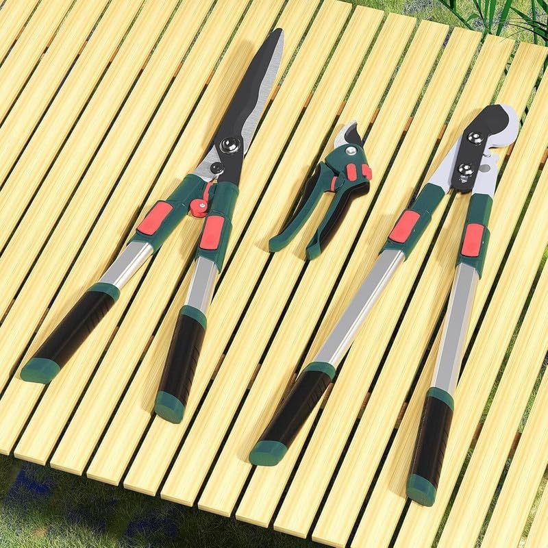 3-Piece Garden Pruning Tool Set, Includes Telescopic Lopper, Hedge Shears & Bypass Pruners for Branches, Hedges & Yard Work