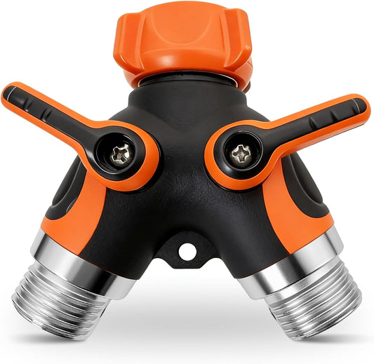 NUNU FRY Garden Hose Splitter 2 Way Heavy Duty,Home Use - Premium Alloy With Strong Tightness And Dual Flow Design Reduces Water Pressure And Leakage, Compatible With Any Standard Faucet (Orange)