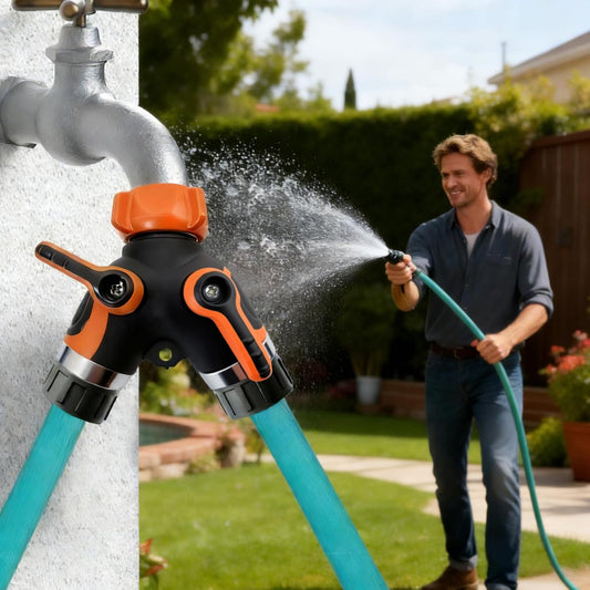NUNU FRY Garden Hose Splitter 2 Way Heavy Duty,Home Use - Premium Alloy With Strong Tightness And Dual Flow Design Reduces Water Pressure And Leakage, Compatible With Any Standard Faucet (Orange)