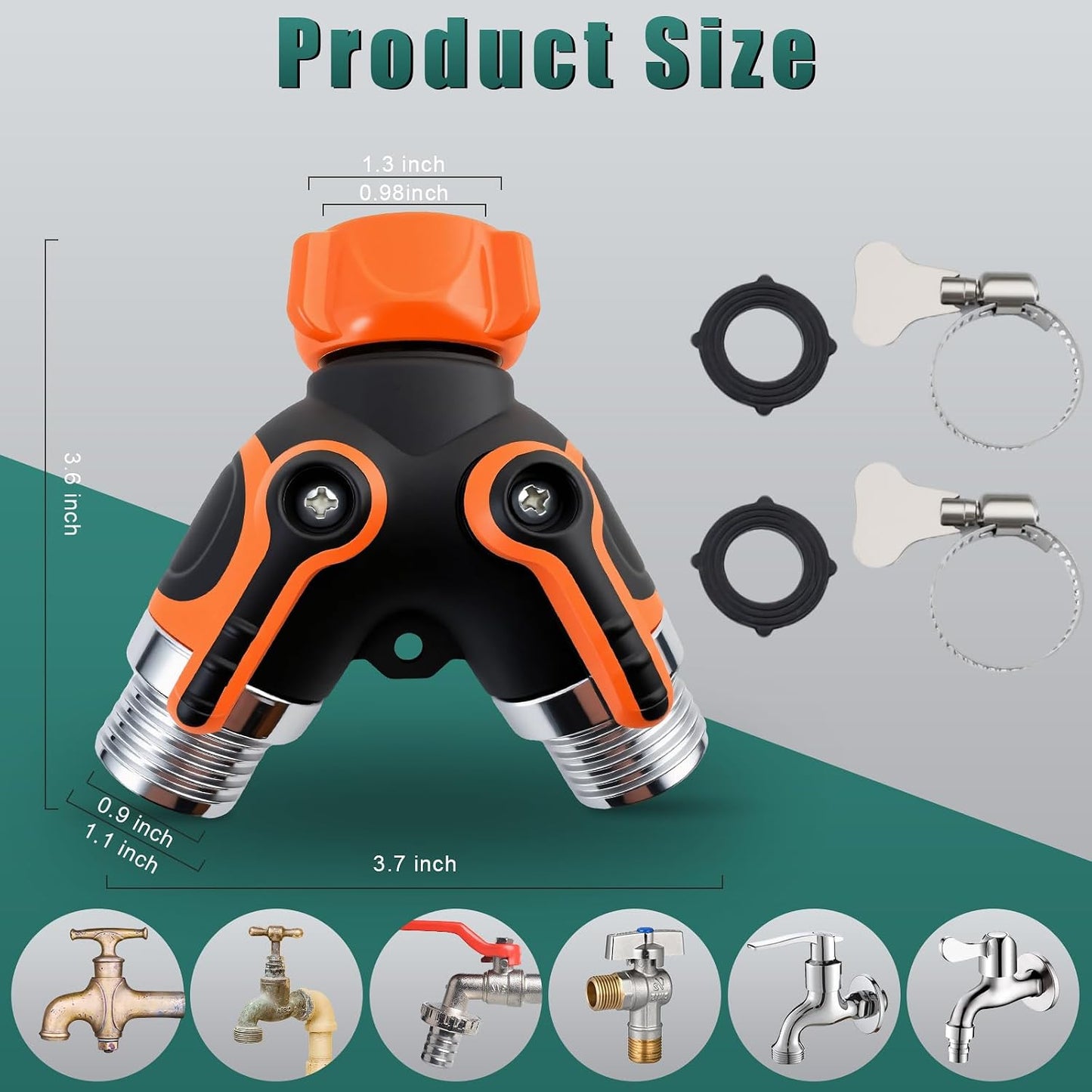 NUNU FRY Garden Hose Splitter 2 Way Heavy Duty,Home Use - Premium Alloy With Strong Tightness And Dual Flow Design Reduces Water Pressure And Leakage, Compatible With Any Standard Faucet (Orange)