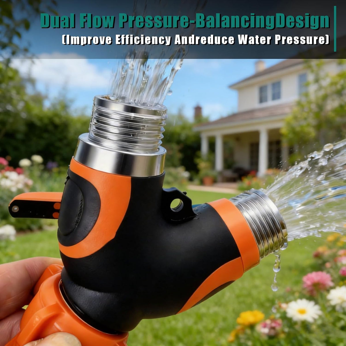 NUNU FRY Garden Hose Splitter 2 Way Heavy Duty,Home Use - Premium Alloy With Strong Tightness And Dual Flow Design Reduces Water Pressure And Leakage, Compatible With Any Standard Faucet (Orange)