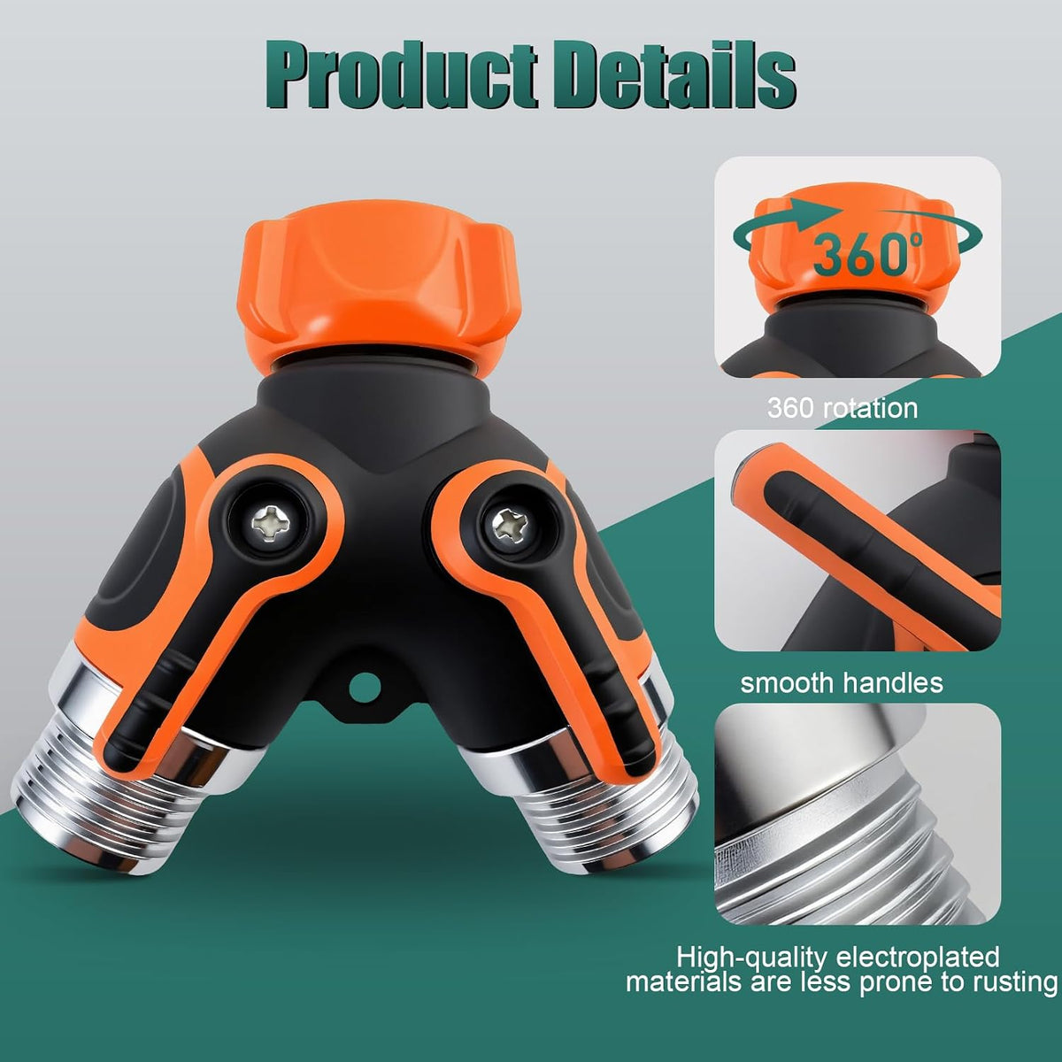 NUNU FRY Garden Hose Splitter 2 Way Heavy Duty,Home Use - Premium Alloy With Strong Tightness And Dual Flow Design Reduces Water Pressure And Leakage, Compatible With Any Standard Faucet (Orange)