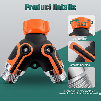 NUNU FRY Garden Hose Splitter 2 Way Heavy Duty,Home Use - Premium Alloy With Strong Tightness And Dual Flow Design Reduces Water Pressure And Leakage, Compatible With Any Standard Faucet (Orange)