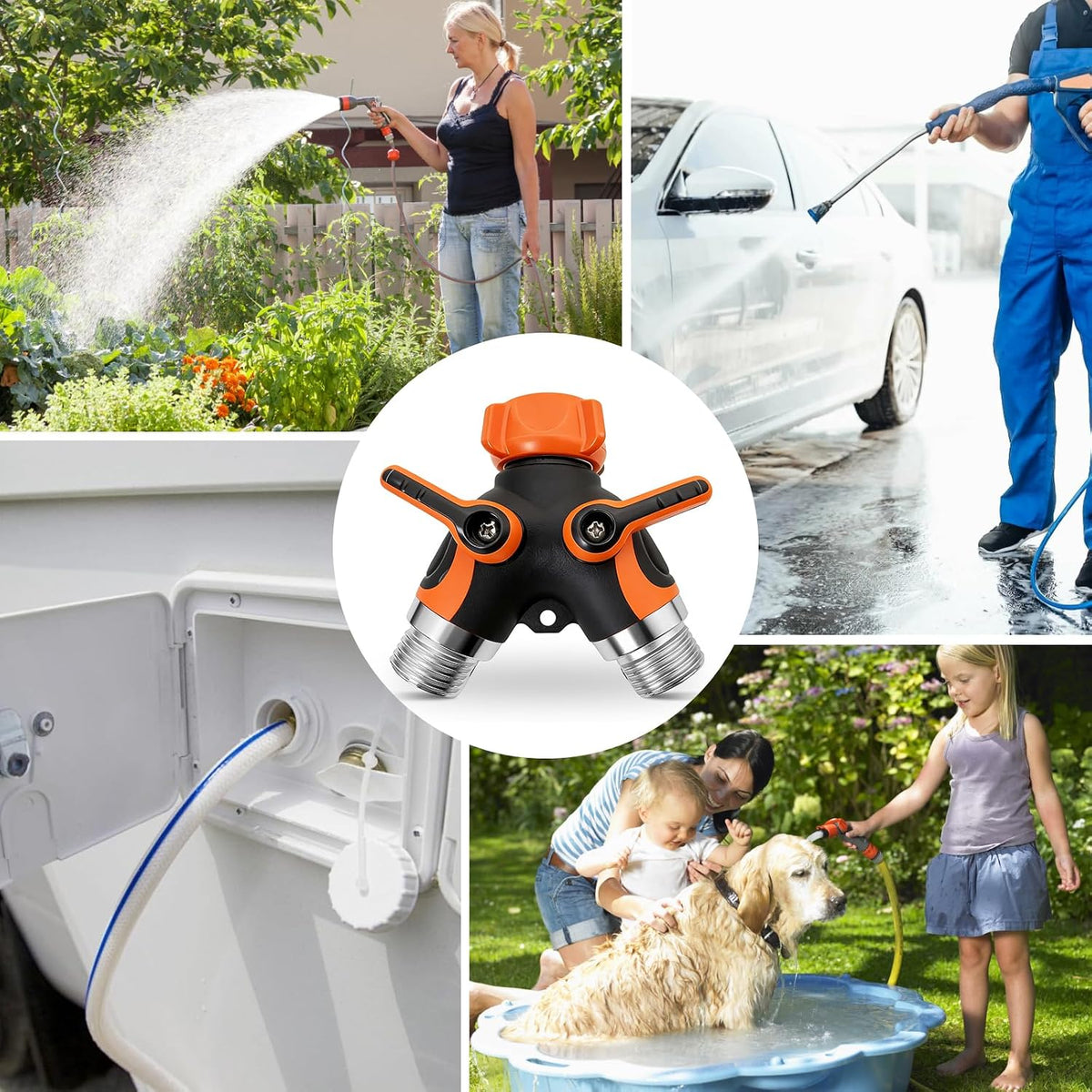 NUNU FRY Garden Hose Splitter 2 Way Heavy Duty,Home Use - Premium Alloy With Strong Tightness And Dual Flow Design Reduces Water Pressure And Leakage, Compatible With Any Standard Faucet (Orange)