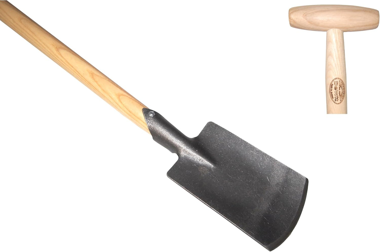 Dewit Perennial Spade – Long Handle | Compact Garden Digging Tool | T-Handle | Tempered Boron Steel Blade | Ash Wood | 38” Length