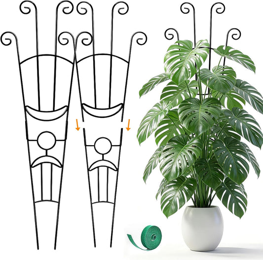 Monstera Plant Support - 32.6 Inch Tall Trellis with 2 Pack Plant Stakes for Your Large Climbing Monstera Deliciosa | Indoor Plant Climbing Frame for Potted Growth